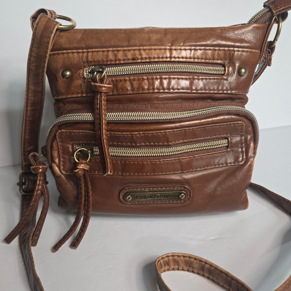 Stone Mountain USA Brown Crossbody Bag Multi Pocket Tassel Vegan Leather Purse